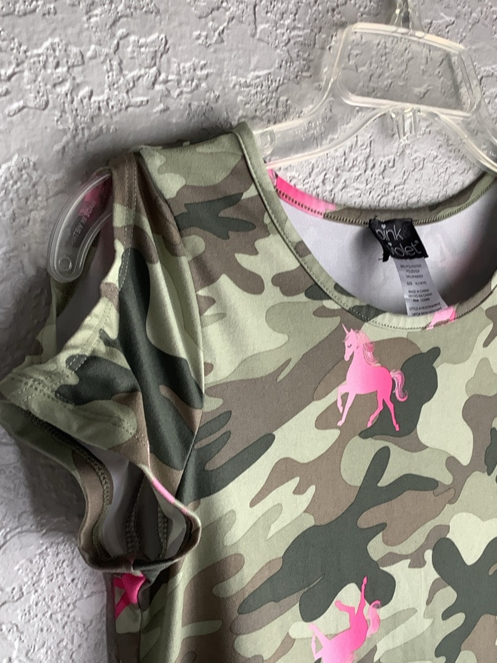 Girls' Camouflage Swing Dress with Pink Unicorn Motif - Picture 2 of 4